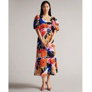 NEW Ted Baker Women’s Harpia Floral Print Midi Dress Size 0